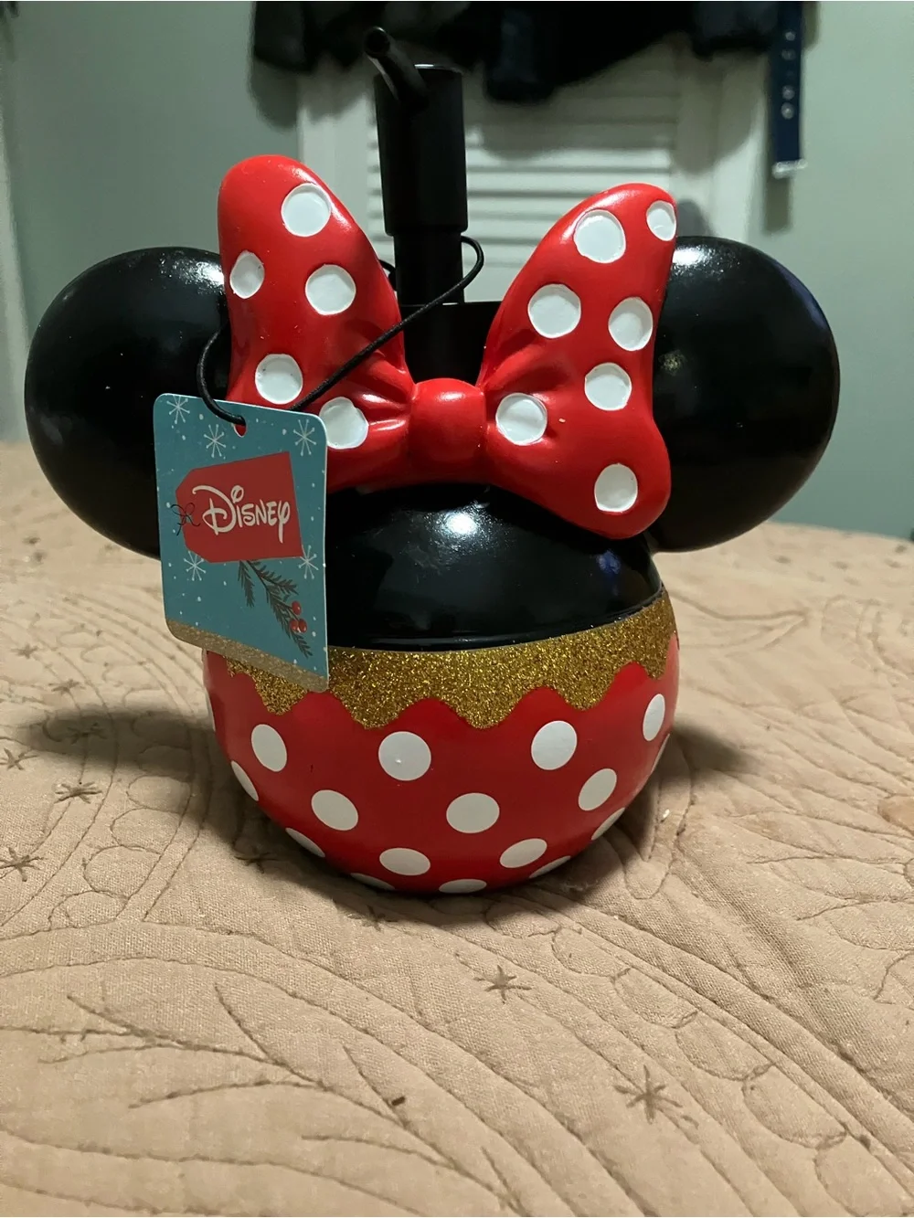 NWT Minnie Mouse Glitter Red Polka Dot Soap Or Lotion Dispenser